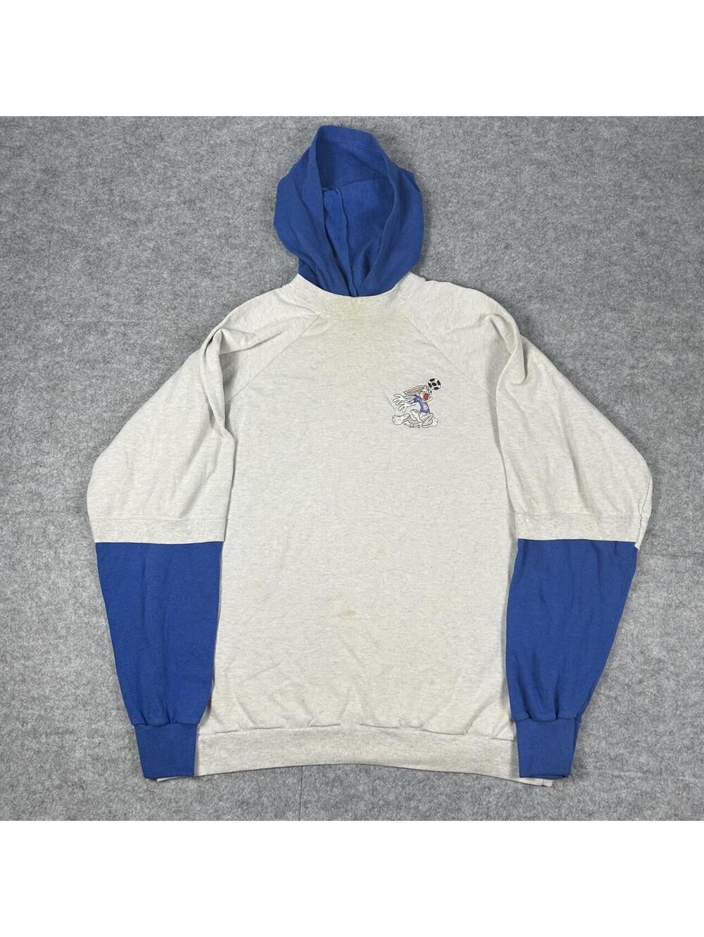 Vintage 90s Looney Tunes Bugs Bunny Embroidered 2 Tone Hoodie Size XL